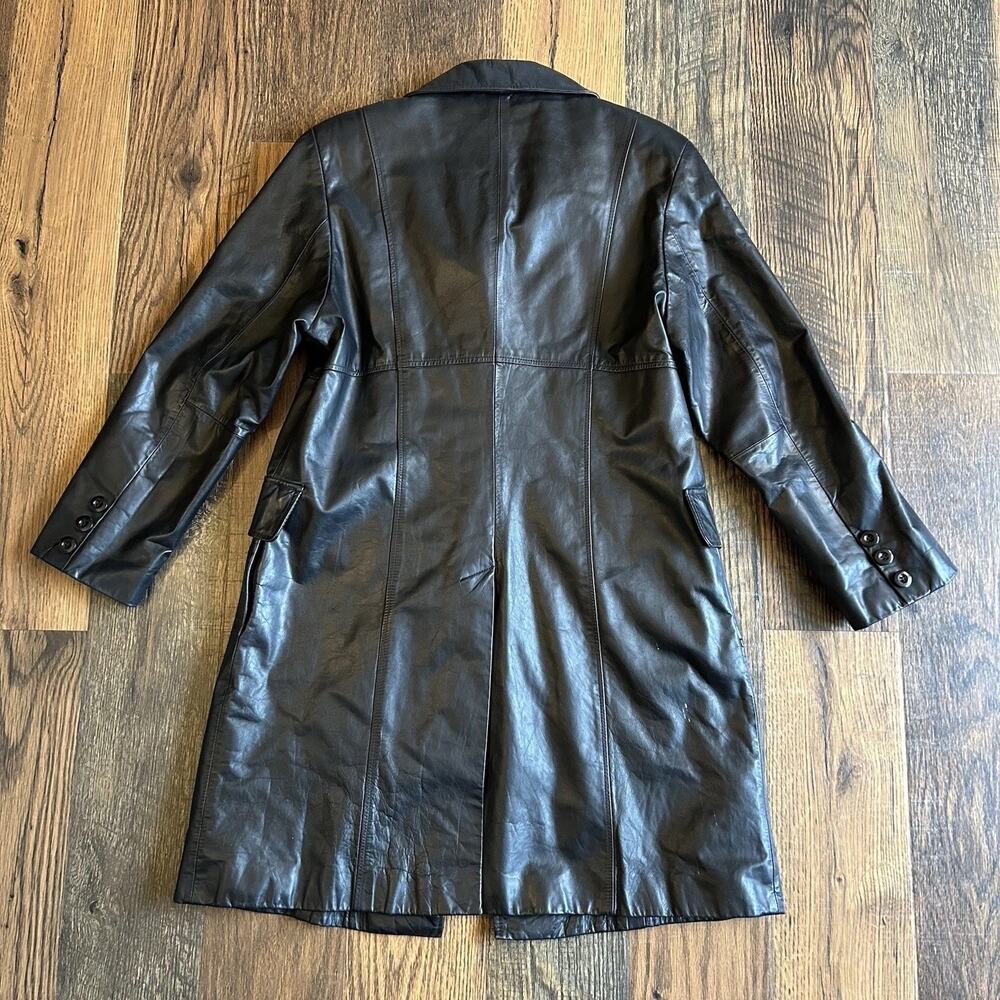 Wilsons Pelle Studio Women’s Size L Long Black Leather Coat 90s Matrix Mob Wife - Picture 2 of 11